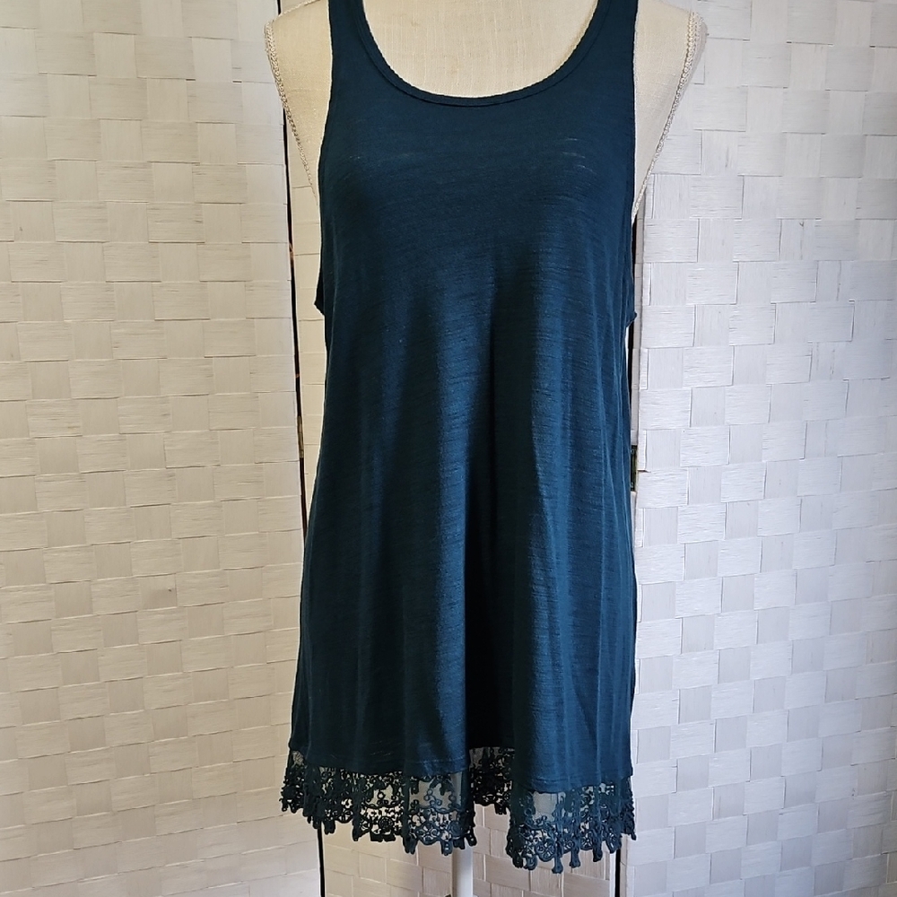 LC Lauren Conrad Teal Lace-Hem Tank Top